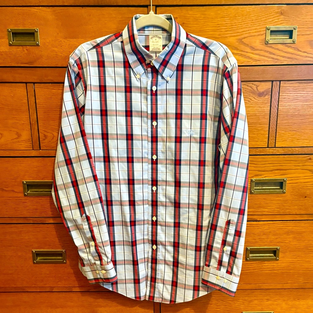 Brooks Brothers Dress Shirt Mens Regent Fit Medium Supima Cotton Non Iron